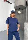Osy Modal Yumuşak Dokulu Kumaş Kısa Kollu Bluz Rahat Pantalon ikili Takım- Lacivert