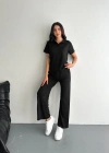 Osy Modal Yumuşak Dokulu Kumaş Kısa Kollu Yakalı T-shirt Pantalon ikili Takım- Siyah