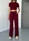 Osy Modal Yumuşak Dokulu Kumaş Nakış işlemeli Rahat Bol Paça Eşofman Pantalon - Bordo