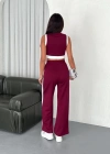 Osy Modal Yumuşak Dokulu Kumaş Tam Fermuarlı Crop Pantalon İkili Takım - Bordo