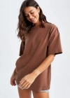 Oversize Fit Kısa Kollu Basic %100 Pamuk Tişört Kahverengi