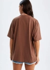 Oversize Fit Kısa Kollu Basic %100 Pamuk Tişört Kahverengi
