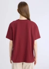 Oversize Geniş Kalıp Bisiklet Yaka Basic Düz Kalın Kısa Kollu Bordo Tişört Bordo