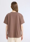Oversize Geniş Kalıp Bisiklet Yaka Basic Düz Kalın Kumaş Kısa Kollu Kahve Tişört