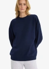 Oversize Geniş Kalıp Bisiklet Yaka Basic Düz Kalın Sweatshirt