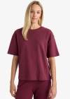 Oversize Geniş Kalıp Bisiklet Yaka Basic Düz Kısa Kollu Tişört Bordo