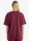 Oversize Geniş Kalıp Bisiklet Yaka Basic Düz Kısa Kollu Tişört Bordo