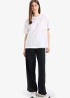 Oversize Geniş Kalıp Bisiklet Yaka Penye Basic Düz Kısa Kollu Beyaz Tişört