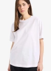 Oversize Geniş Kalıp Bisiklet Yaka Penye Basic Düz Kısa Kollu Beyaz Tişört
