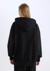 Oversize Geniş Kalıp Kapüşonlu Cepli Basic Düz Fermuarlı Sweatshirt