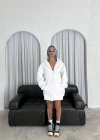 Oversize Tam Fermuarlı Uzun Kol Hırka - Beyaz