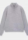 Oversize Yarım Farmuarlı Yakalı Basic SweatShirt - Gri