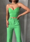 Palazzo pantolonlu alt üst takım yeşil