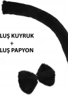 Peluş Siyah Renk Kuyruk ve Papyon Yetişkin Çocuk Uyumlu