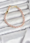 Pembe Kare Zirkon Taşlı Gold Renk Pirinç Su Yolu Kadın Bileklik