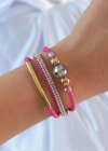Pembe Renk Zirkon Taşlı Deri Çoklu Bileklik