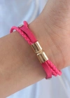 Pembe Renk Zirkon Taşlı Deri Çoklu Bileklik