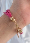 Pembe Renk Zirkon Taşlı İpli Çoklu Bileklik