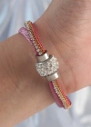 Pembe Renk Zirkon Taşlı Püskül Detay Deri Çoklu Bileklik