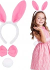 Pembe Tavşan Kostüm Seti – Taç, Papyon, Ponpon (12’li Paket)
