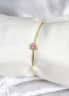 Pembe Zirkon Taşlı Kalp Model Gold Renk Kadın Bileklik