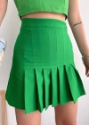Pileli düğmeli etek açık yeşil s24811