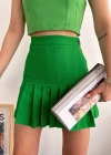 Pileli düğmeli etek açık yeşil s24811