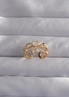Pirinç Ayarlamalı Gold Renk Zirkon Taşlı 2li Görünüm Fiyonk Yüzük