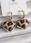 Pirinç Gold Renk 3D Kalp Leopar Model Kadın Küpe