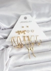 Pirinç Gold Renk 6 Çiftli Kadın Küpe Seti