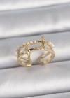 Pirinç Gold Renk Ayarlanabilir Zirkon Taşlı İncili Yıldız Model Kadın Yüzük