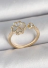 Pirinç Gold Renk Beyaz Mineli Yonca Model Zirkon Taş Detay Ayarlanabilir Kadın Yüzük