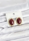 Pirinç Gold Renk Bordo Model Vintage Kadın Küpe