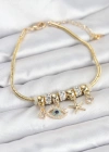 Pirinç Gold Renk Göz Model Charmlı Kadın Bileklik