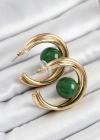 Pirinç Gold Renk Halka Model Yeşil Boncuk Detay Kadın Küpe