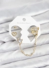 Pirinç Gold Renk Kalp Model Zincir Bağlantılı Ear Cuff Küpe Seti