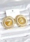 Pirinç Gold Renk Kehribar Boncuklu Vintage Kadın Küpe