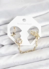 Pirinç Gold Renk Kelebekli Model Zincir Bağlantılı Ear Cuff Küpe Seti