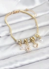 Pirinç Gold Renk Kutup Yıldızı ve Kalp Charmlı Kadın Bileklik