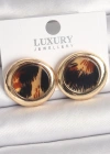 Pirinç Gold Renk Leopar Desen Daire Model Kadın Küpe