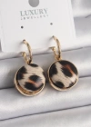 Pirinç Gold Renk Leopar Desenli Daire Model Kadın Küpe