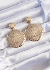 Pirinç Gold Renk Oval İşlemeli Küpe