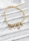 Pirinç Gold Renk Pembe Kalp Charmlı Kadın Bileklik