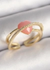 Pirinç Gold Renk Pembe Kristal Kalp Model Zirkon Taş Detaylı Kadın Yüzük