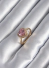 Pirinç Gold Renk Pembe Zirkon Taş Kalp Charm Model Kadın Yüzük