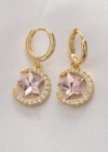 Pirinç Gold Renk Pembe Zirkon Taşlı Yıldız Detay Ay Küpe