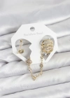 Pirinç Gold Renk Sarmal Model Zincir Bağlantılı Ear Cuff Küpe Seti
