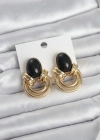 Pirinç Gold Renk Siyah Taşlı Vintage Kadın Küpe