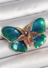 Pirinç Gold Renk Turquaz Model Zirkon Taş Detaylı Kelebek Model Kadın Broş