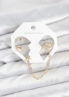 Pirinç Gold Renk Uzay Model Zincir Bağlantılı Ear Cuff Küpe Seti